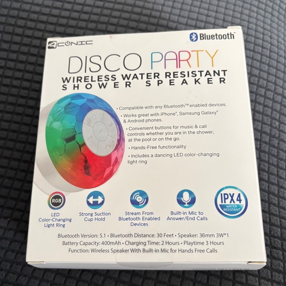 NEW LED Light-Up Bluetooth Disco Party Shower Speaker With Mic - Picture 3 of 3